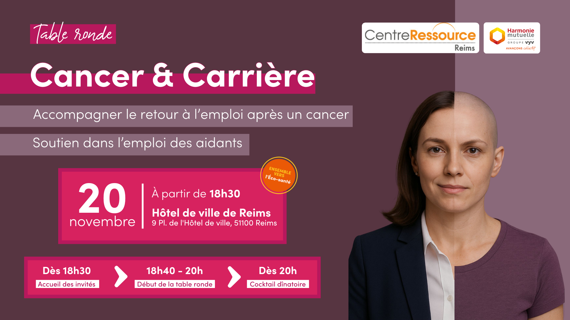INVITATION TABLE RONDE LE 20 NOVEMBRE 2025 A 18H30 HOTEL DE VILLE DE REIMS SUR LE THEME TRAVAIL,CANCER, AIDANCE