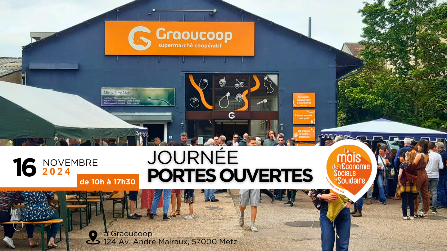 Portes ouvertes à Graoucoop, supermarché coopératif de Metz Portes ouvertes au supermarché Graoucoop le 16 novembre 2024, de 10h à 17h30