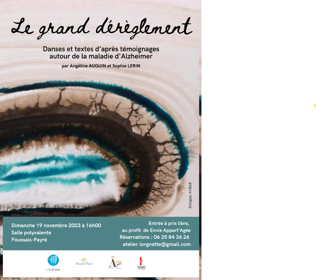 Le grand dérèglement, c’est le nom qu’Angéline Auguin et Sophie Lerin, ont donné à la maladie d’Alzheimer, et qu'elles mettent en scène à travers de la danse et des textes d'après témoignages. Le grand dérèglement, c’est le nom qu’Angéline Auguin et Sophie Lerin, ont donné à la maladie d’Alzheimer, et qu'elles mettent en scène à travers de la danse et des textes d'après témoignages.