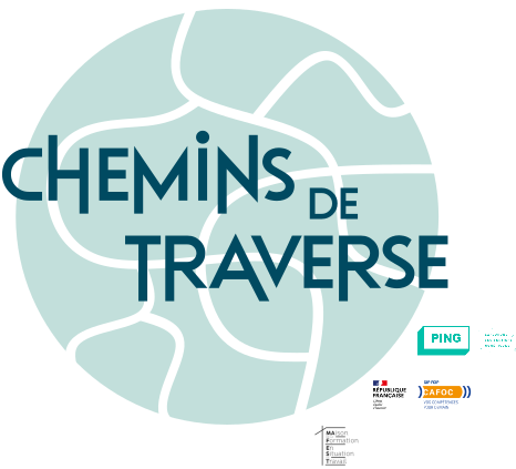 Expérimentation "Nouveaux terrains de formation", AFEST et médiation numérique Chemins de traverse est un projet d’exploration et de reconnaissance du potentiel d’apprentissage en tiers-lieux, à travers les « chemins » de l’innovation, de l’inclusivité, de la médiation numérique, de la formation, et du faire. Projet co-porté par PiNG, la MaFEST et le Cafoc de Nantes Logo Chemins de traverse, projet co-porté par PiNG, la MaFEST et le Cafoc de Nantes