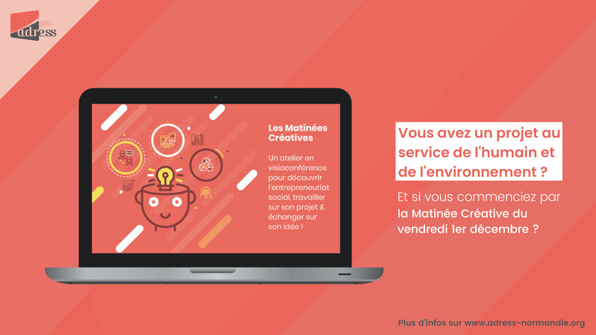 Vous avez un projet au service de l'humain et de l'environnement ? Vous avez un projet au service de l'humain et de l'environnement ? Et si vous commenciez par une Matinée Créative ? Texte sur fond rose.