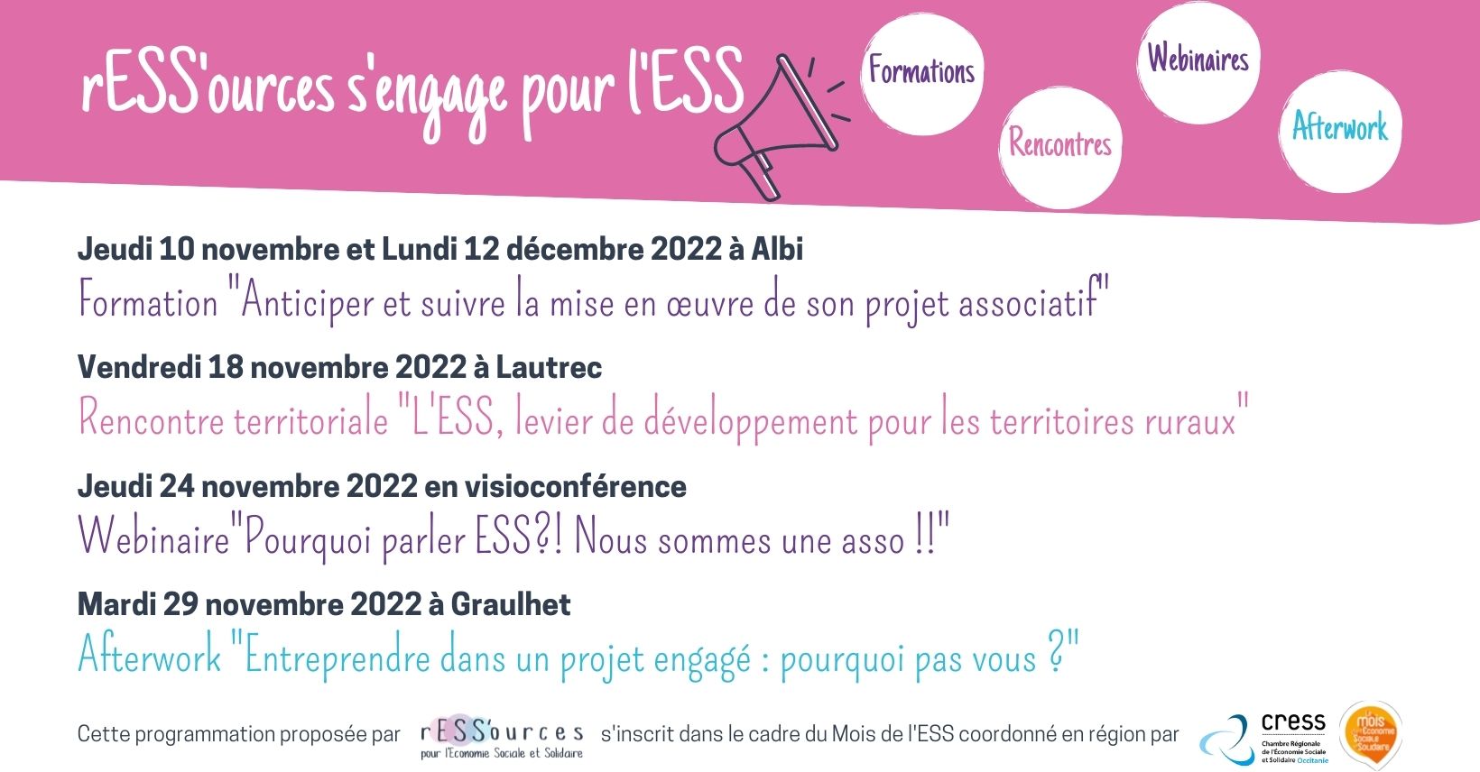 rESS'ources s'engage pour l'ESS : formation, rencontre, webinaire, afterwork