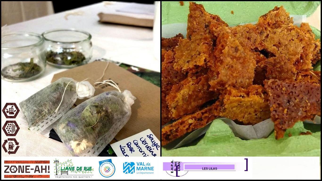 Venez préparer vos sachets de tisane lors de cet atelier, et préparez des cookies antigaspi à partir de farine de drêche de bière. Fabrication de tisanes maison, Préparation de cookies à partir de farine de drêches de bière
