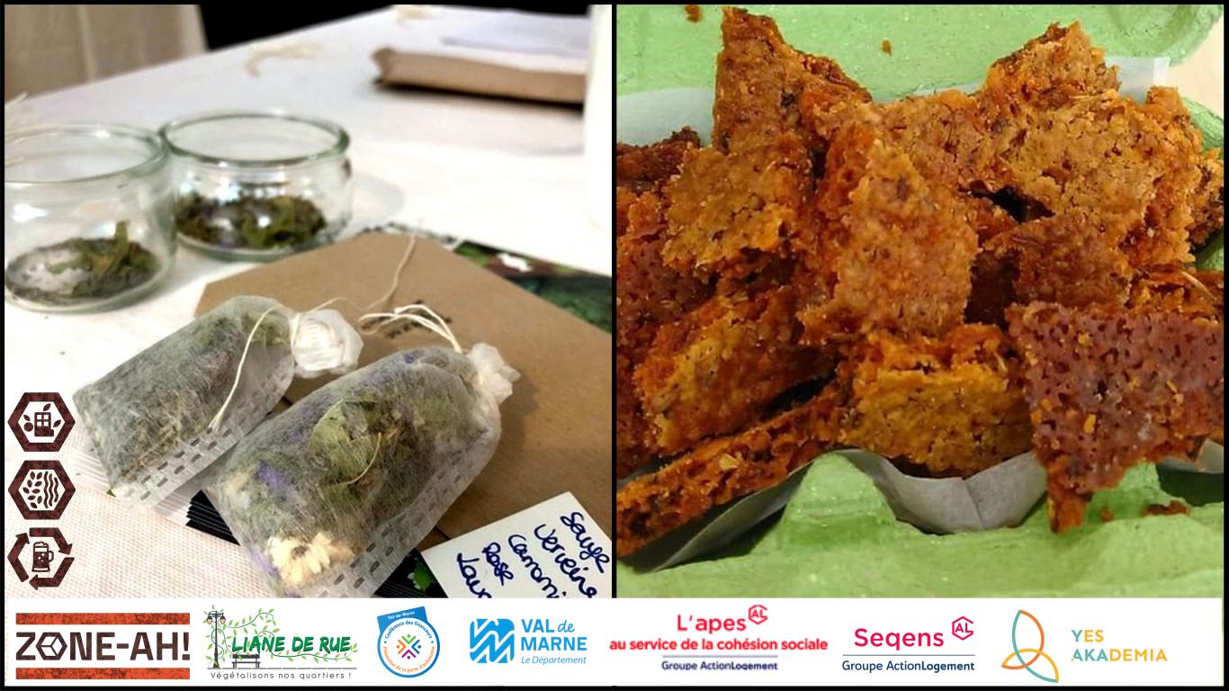 Venez préparer vos sachets de tisane lors de cet atelier, et préparez des cookies antigaspi à partir de farine de drêche de bière. Fabrication de tisanes maison, Préparation de cookies à partir de farine de drêches de bière