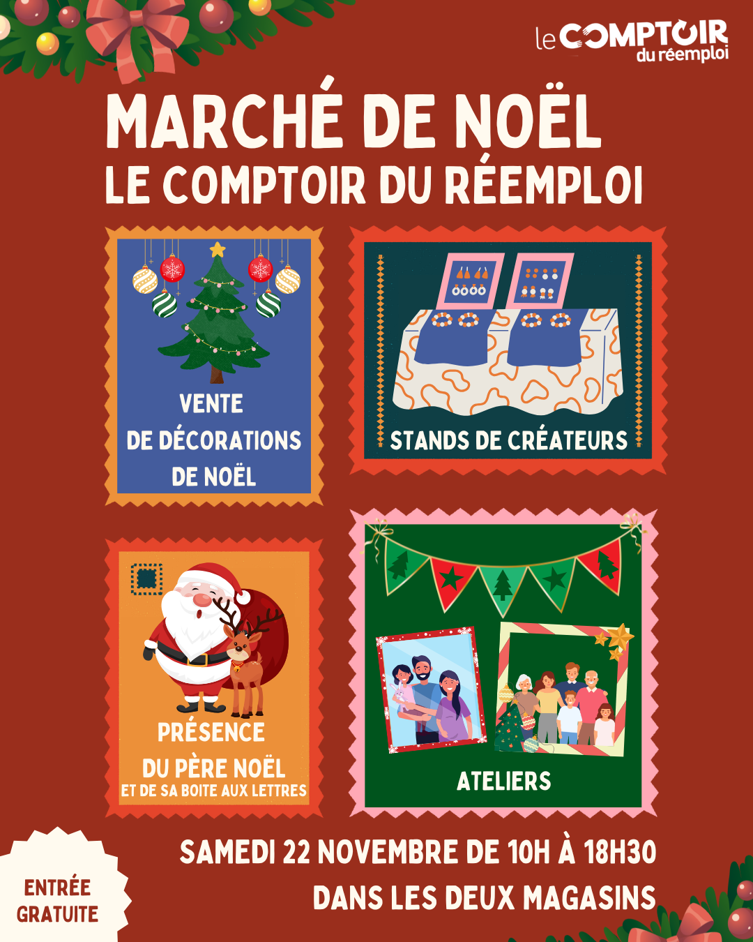 Affiche du marché de Noël des magasins Le Comptoir du Réemploi