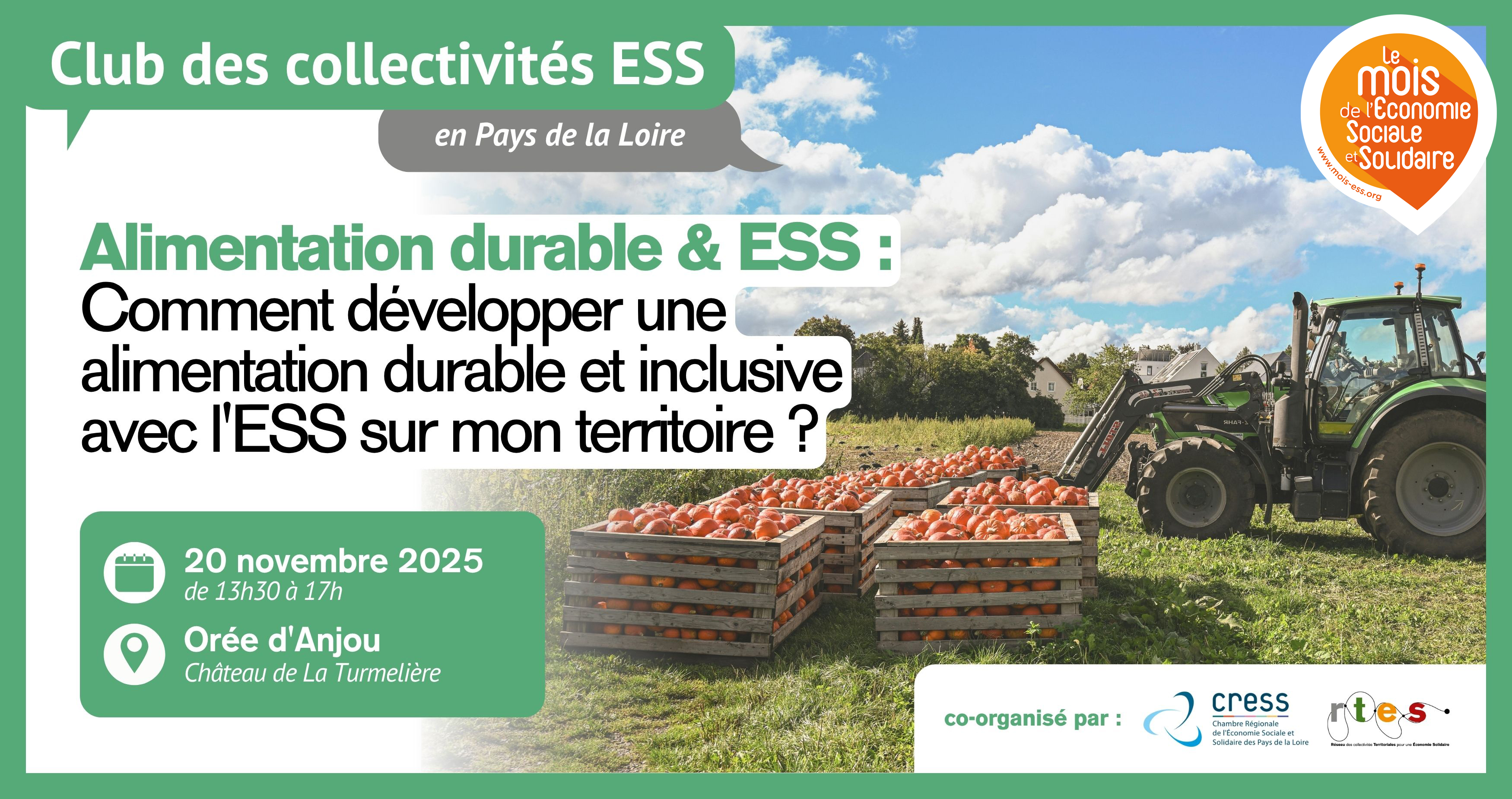 Invitation au club des collectivités ESS en Pays de la Loire sur le thème de l'alimentation durable Invitation au club des collectivités ESS en Pays de la Loire sur le thème de l'alimentation durable