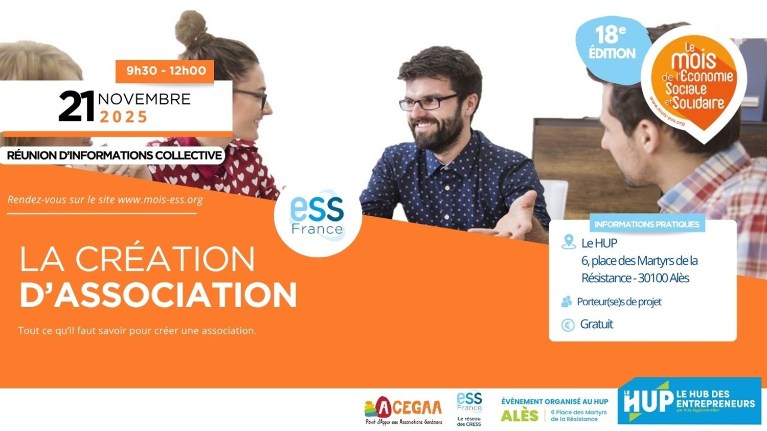 La Création d'association avec l'ACEGAA Visuel présentant la matinée pour la création d'association au HUP par l'ACEGAA