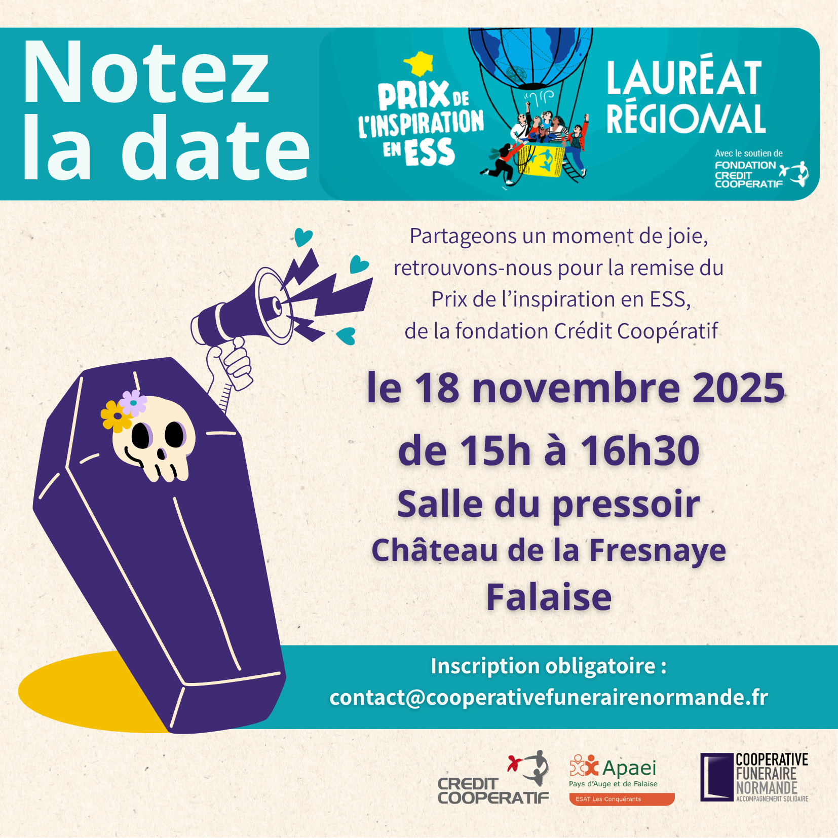 Remise de Prix inspration en ESS Rdv le 18 novembre à 15h à la Salle du Pressoir de Falaise pour célébrer le cercueil Le Normand !