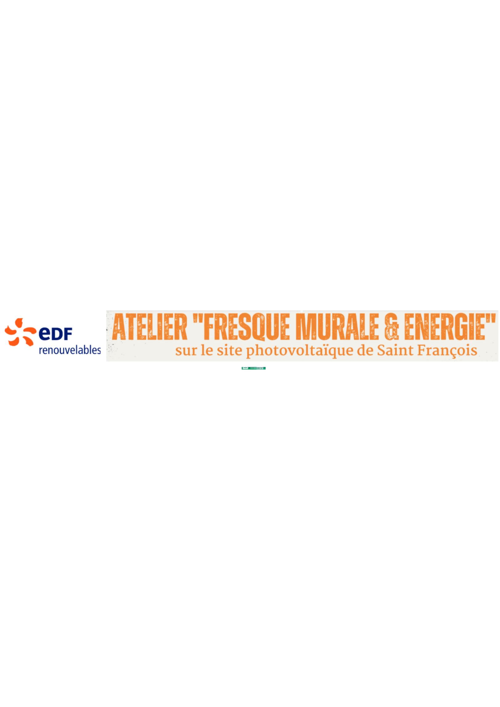 Action de réalisation d'une fresque murale participative et de découverte des énergies renouvelables sur le site photovoltaïque d'EDF Renouvelables à Saint François.