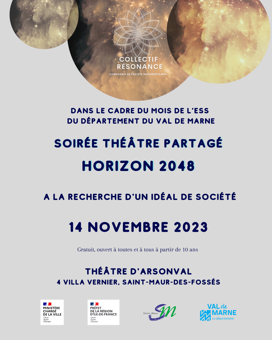 Soirée Théâtre Partagé Affiche reprenant les informations contenues dans le texte