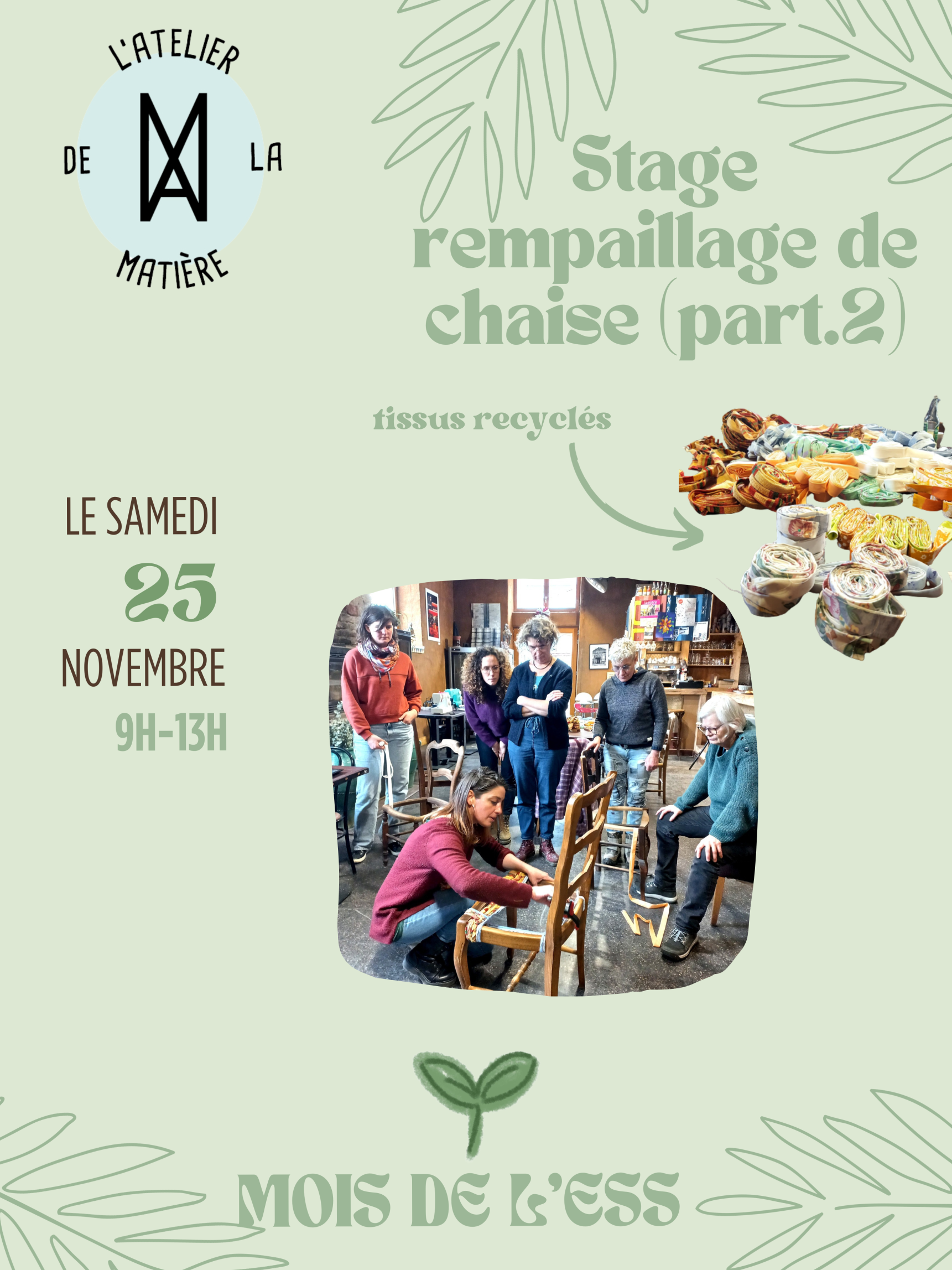 Stage de rempaillage de chaise en tissu recyclé partie 2