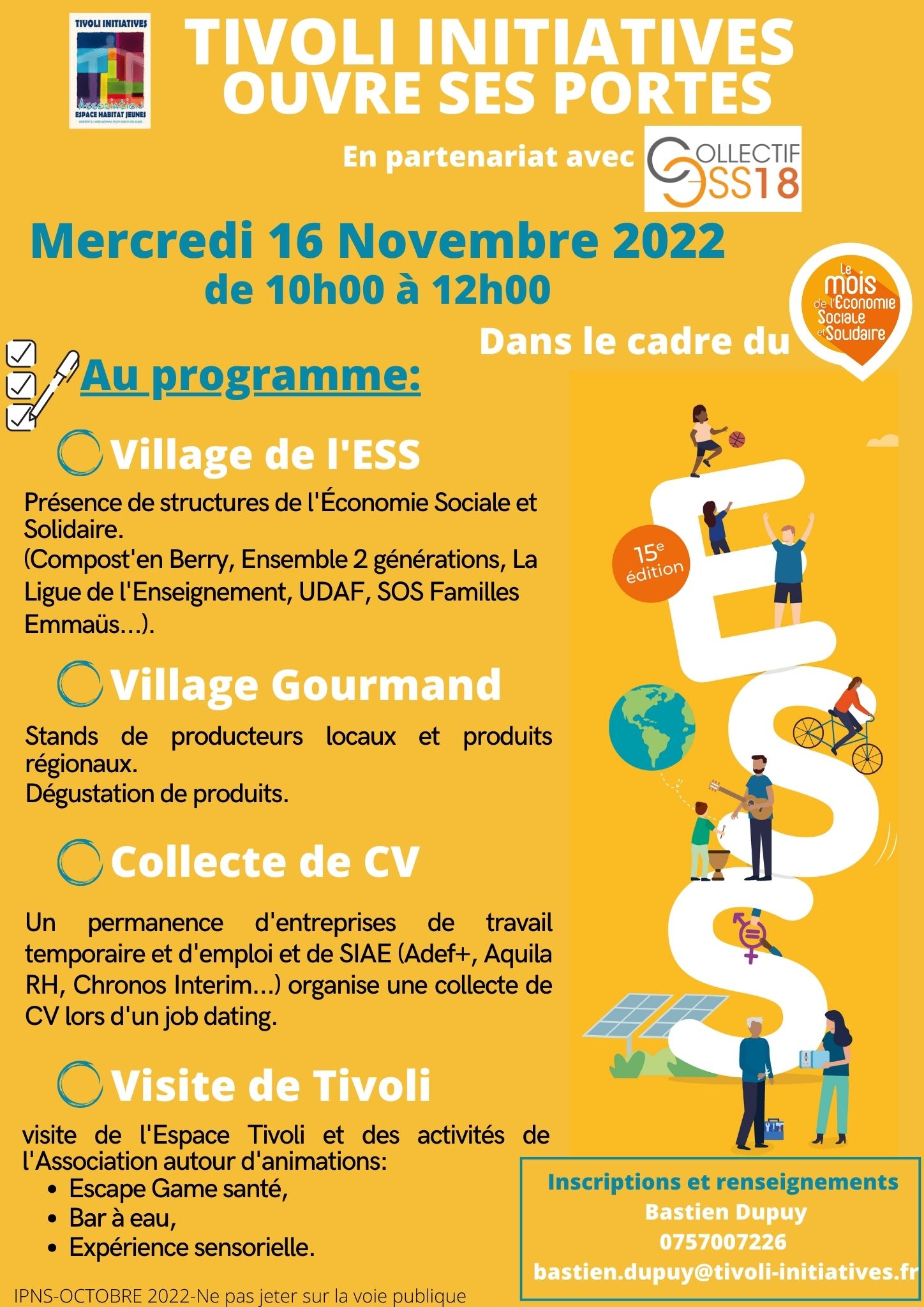 TIVOLI INITIATIVES OUVRE SES PORTES “TIVOLI INITIATIVES OUVRE SES PORTES” DANS LE CADRE DU MOIS DE L’ESS EN PARTENARIAT AVEC LE COLLECTIF ESS 18.