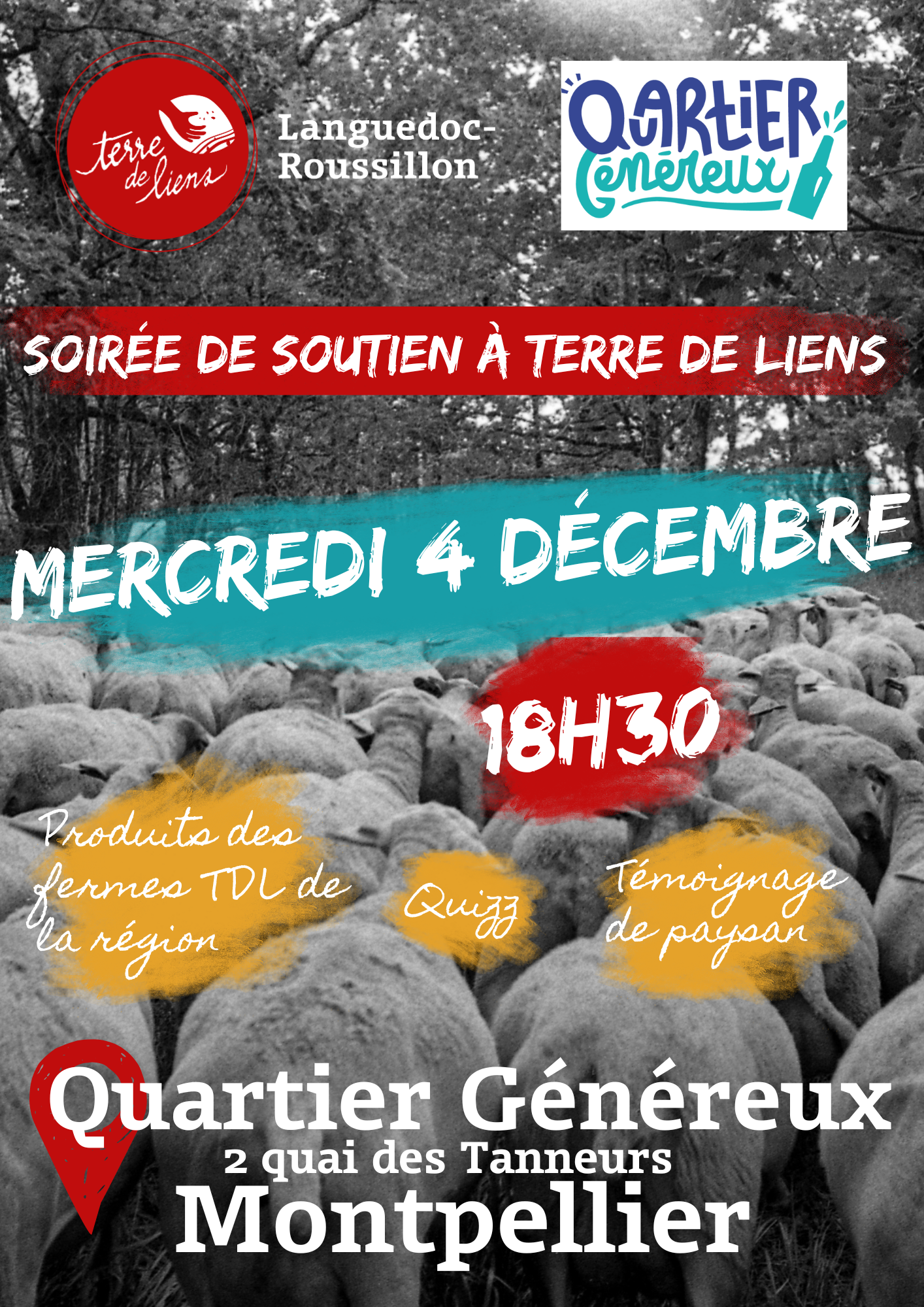 Terre de Liens au Quartier Généreux Montpellier Soirée de soutien Terre de Liens au Quartier Généreux Montpellier