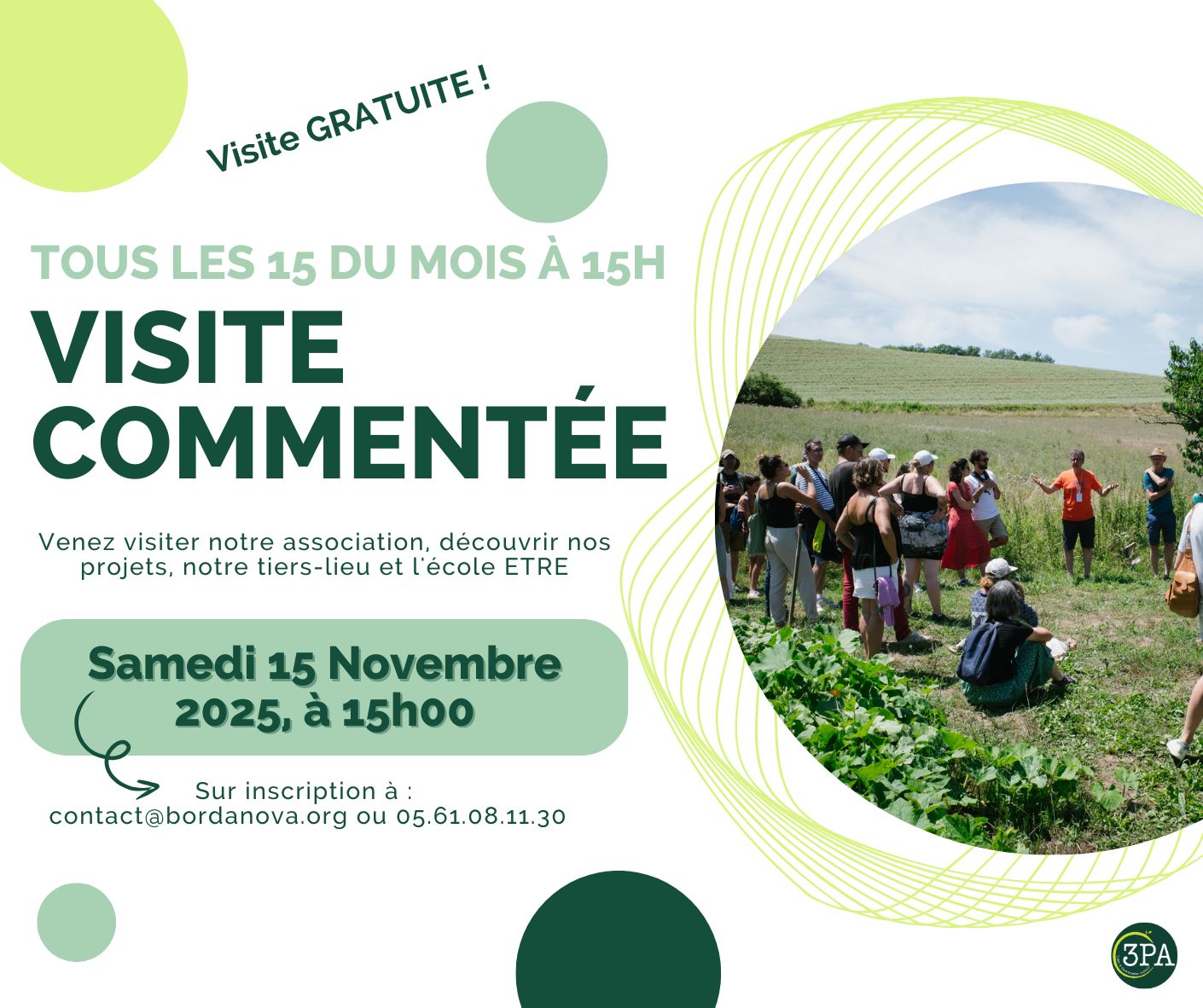 visite commenté de 3PA avec un groupe dans un champ