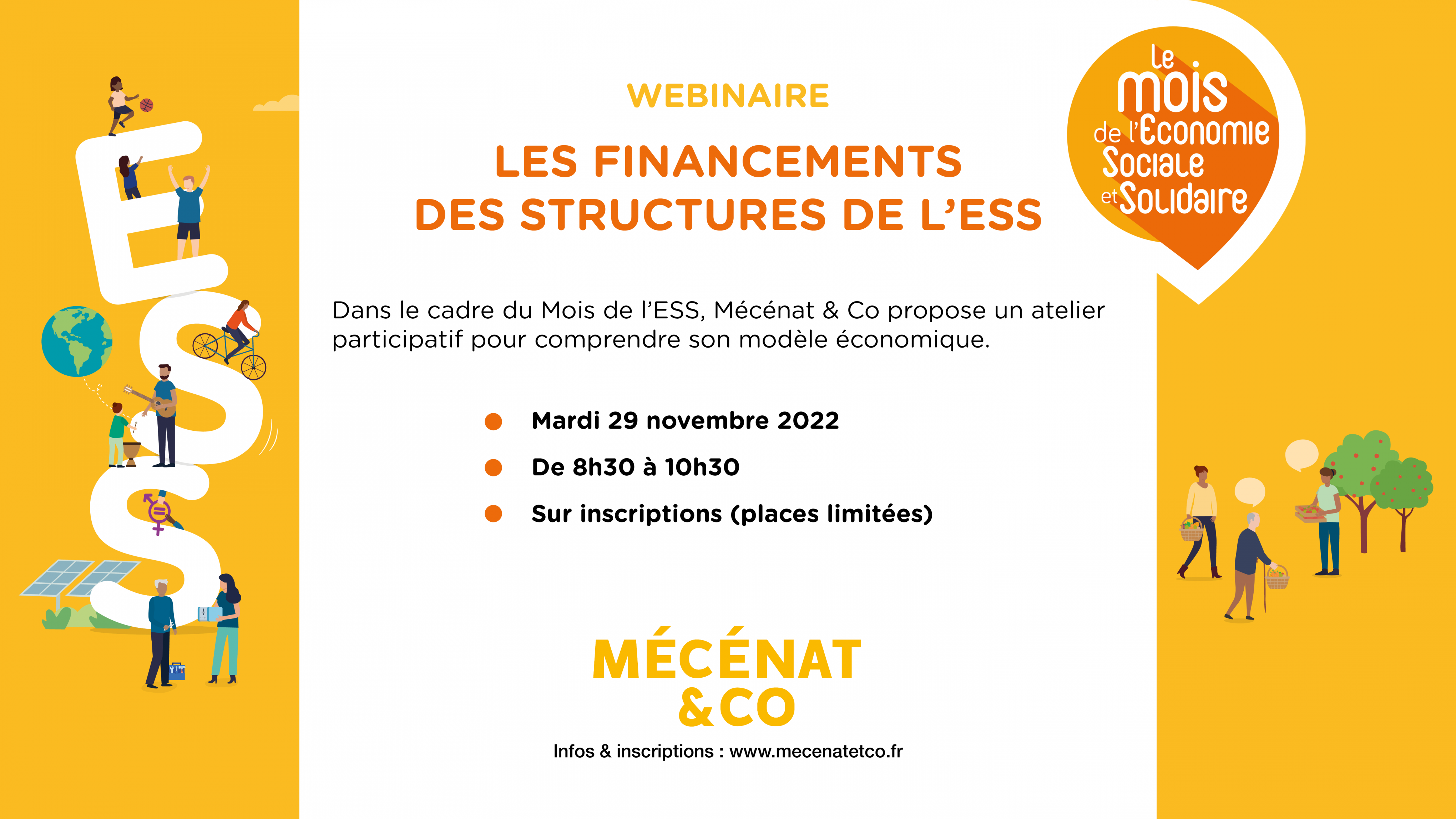 Webinaire "Les financements des structures de l'ESS" par Mécénat & Co Webinaire organisé par Mécénat & Co le 29 novembre 2022 : "Les financements des structures de l'ESS"