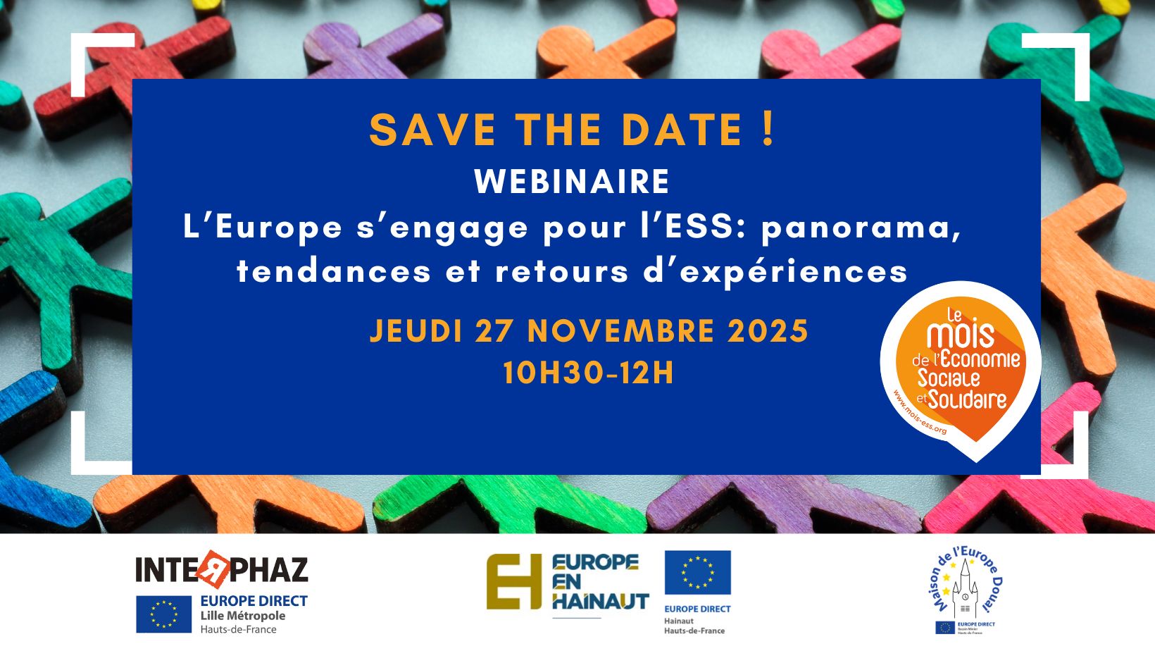 Save the Date Visuel de présentation du webinaire Europe & ESS