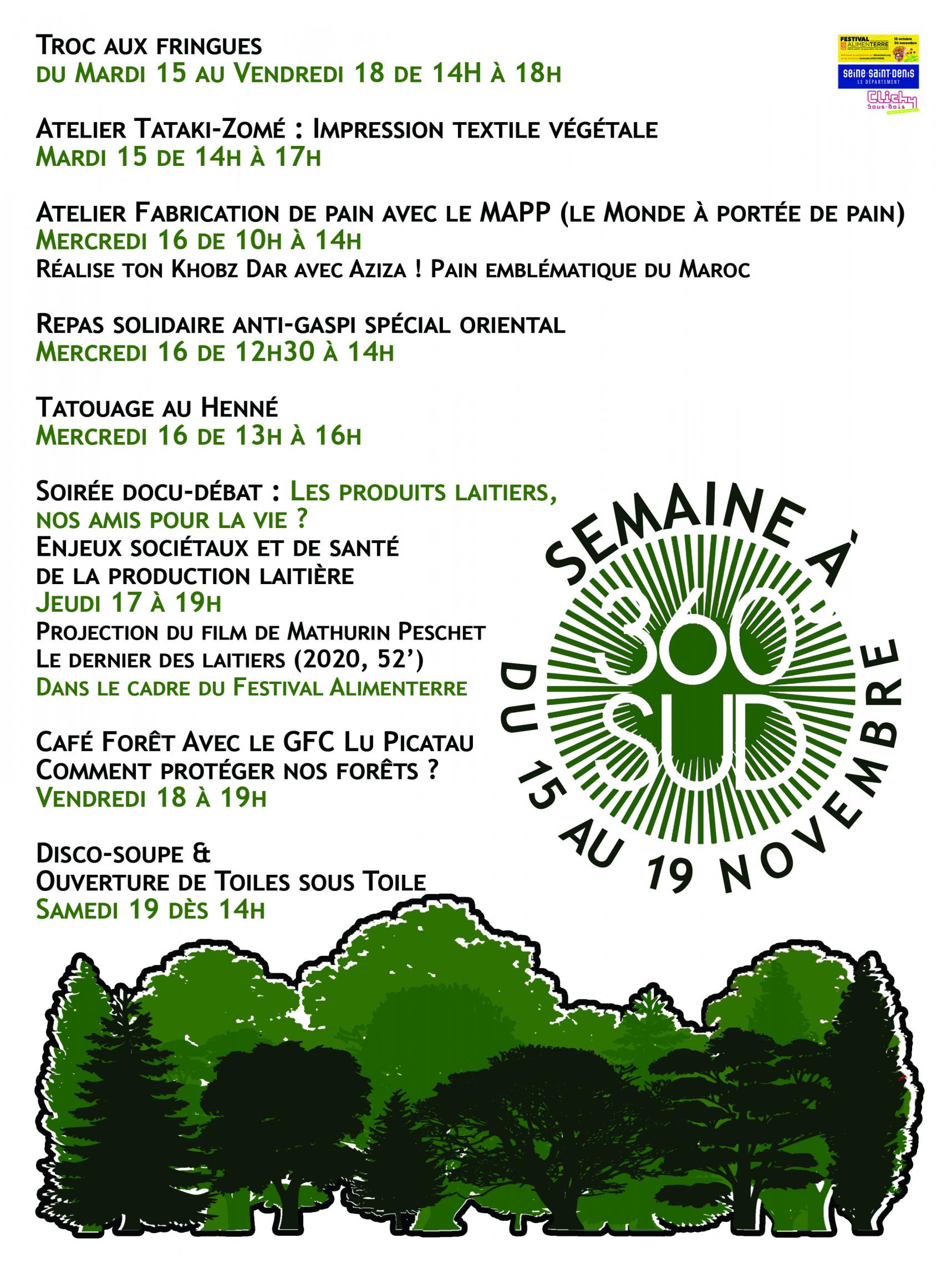 Affiche Semaine à 360°Sud 2022 Affiche de la Semaine à 360°Sud avec le programme par jour