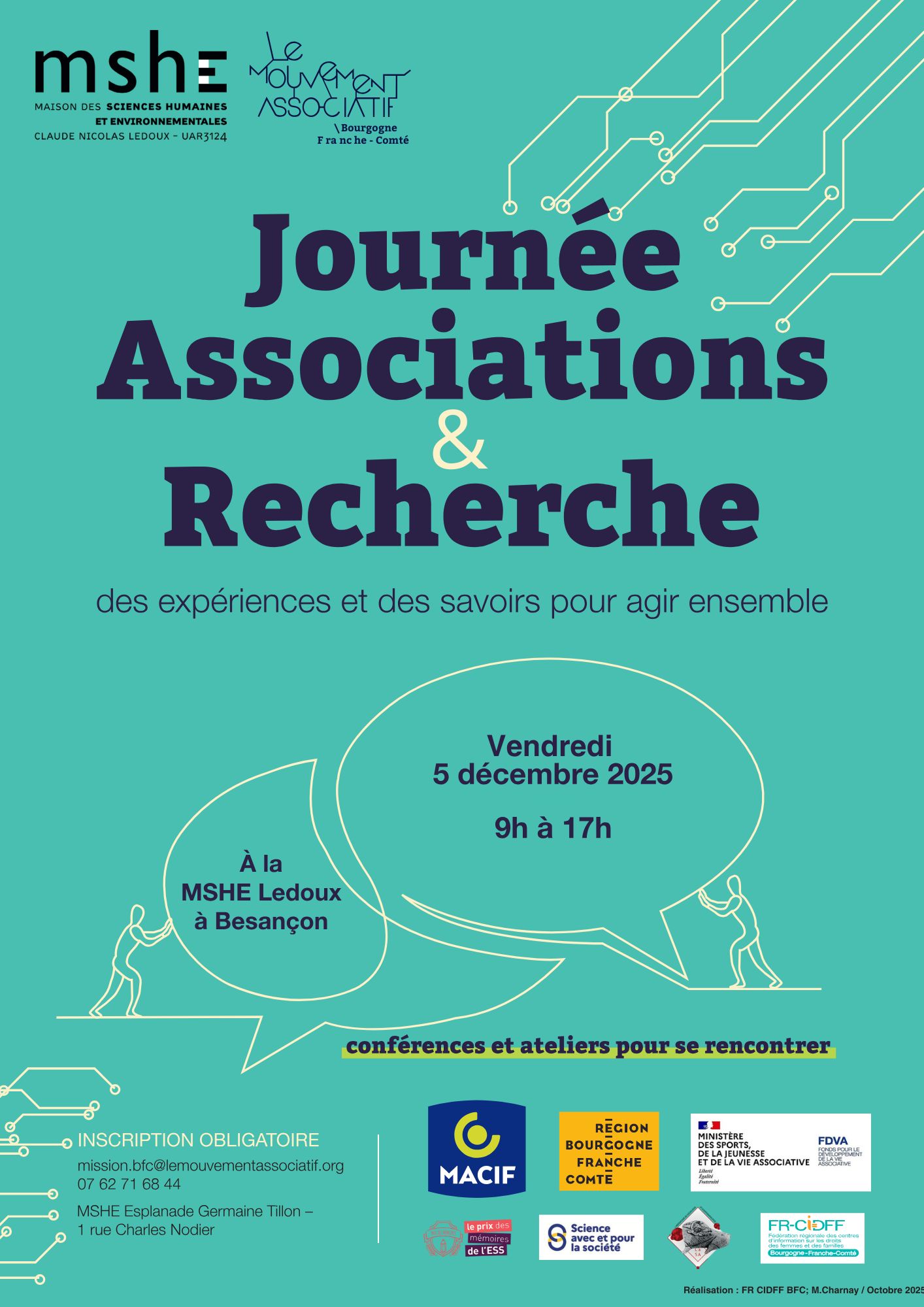 Journée Associations et Recherche - MSHE de Besançon Affiche Journée Associations et Recherche - 5 décembre 2025 à Besançon