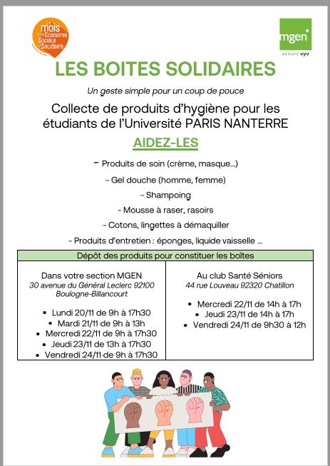 A l’occasion du mois de l’Economie Sociale et Solidaire, la section MGEN des Hauts-de-Seine organise une collecte solidaire
