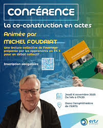 Affiche conférence la co construction en actes, avec image de l'intervenant