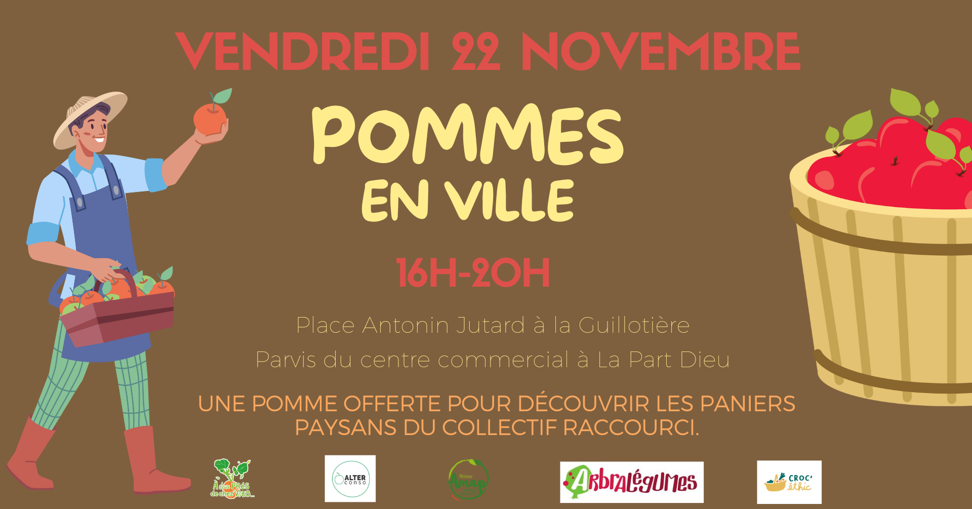 Pommes en ville - (re)découverte des paniers paysans locaux sur Lyon Pommes en ville organisé par le collectif raccourci pour promouvoir la consommation locale et les paniers paysans sur Lyon Part dieu et Guillotière.