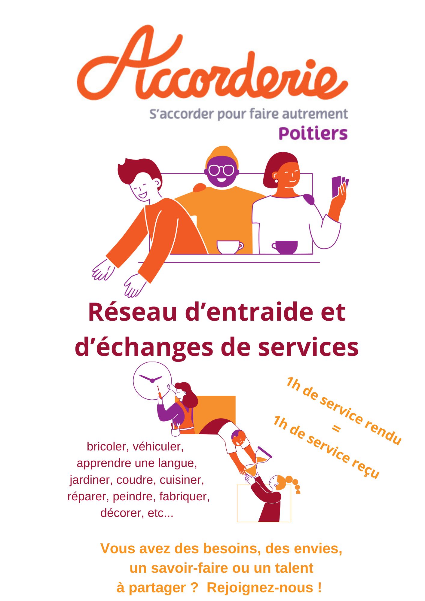 Dimanche de l'Accorderie de Poitiers 17 novembre 2024 Accorderie réseau d'entraide et d'échanges de services