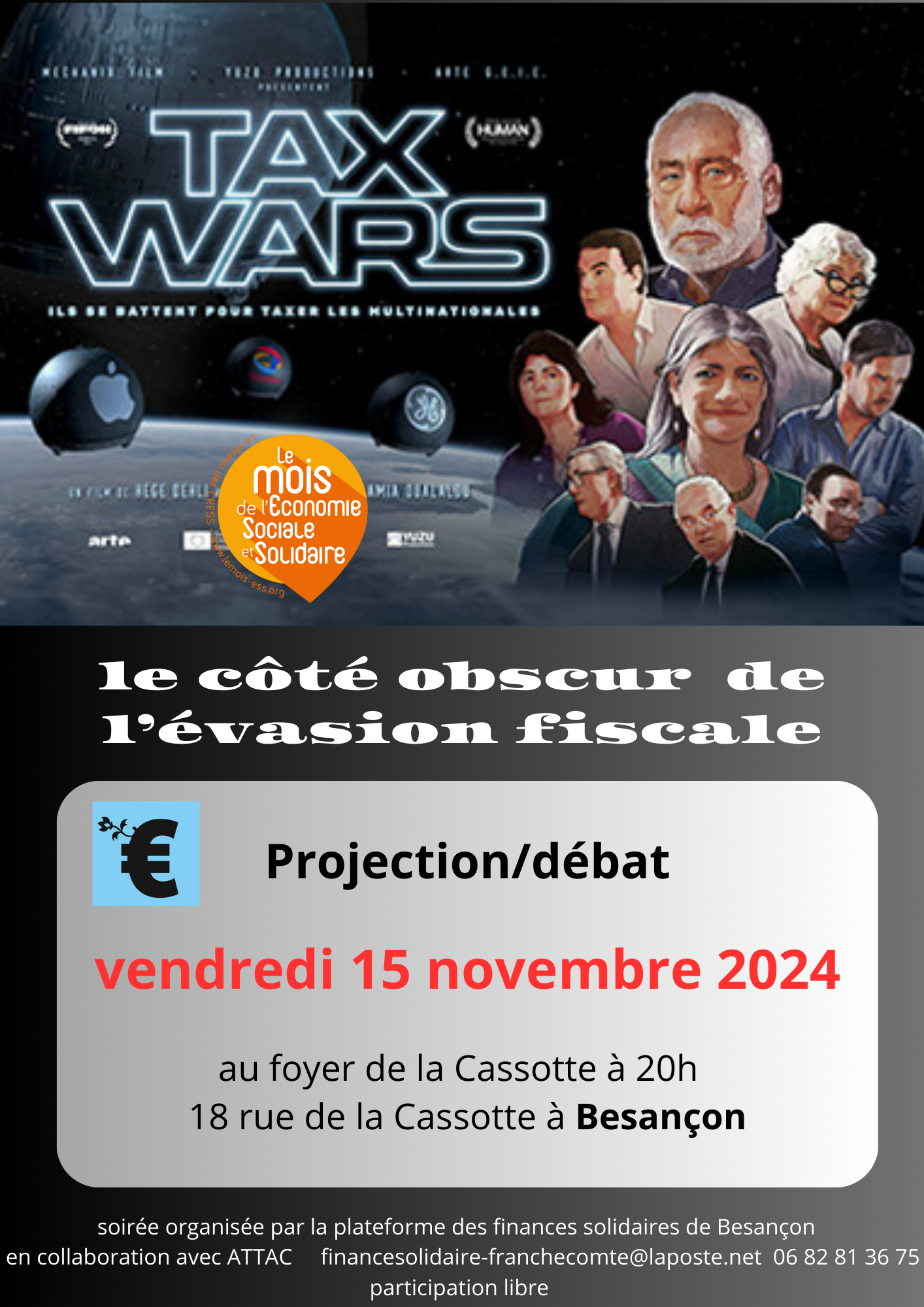 Projection-débat " TAX WARS" le côté obscur de l'évasion fiscale, ou comment les multinationales échappent à l'impôts privant les Etats de ressources pour leurs politiques économique et sociale