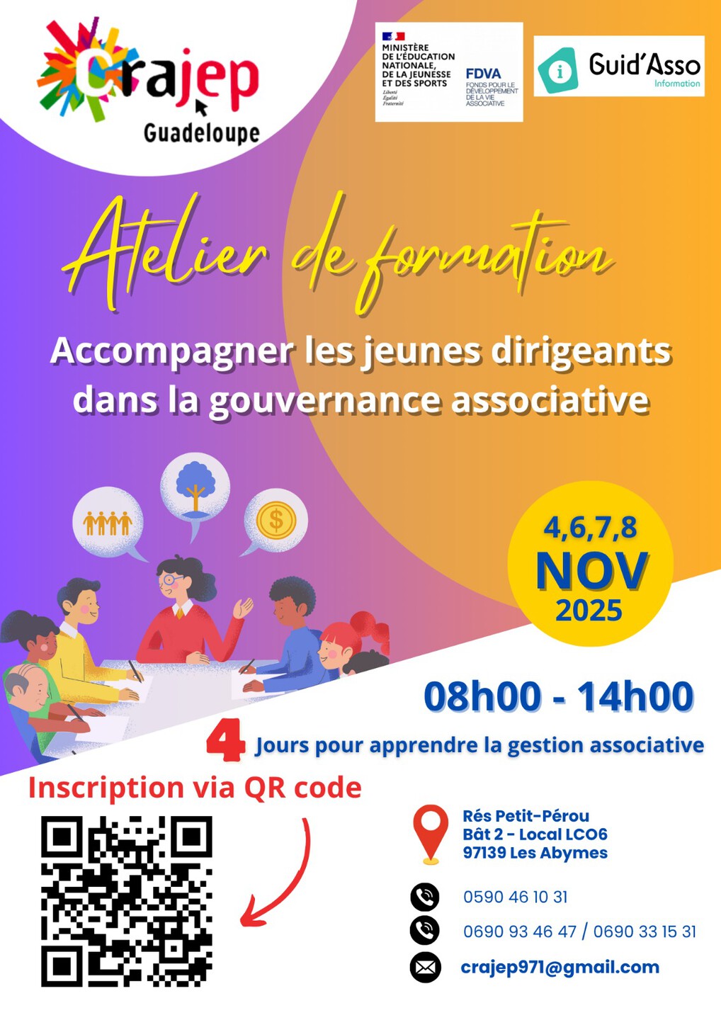 ATELIER DE FORMATION  Atelier de formation "Accompagner les jeunes dirigeants dans la gouvernance associative", les 4, 6, 7 et 8 novembre 2025