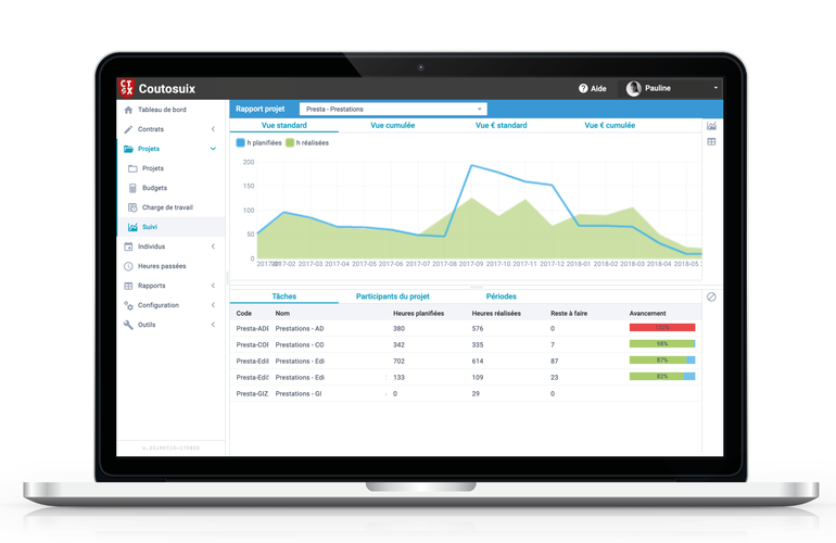 Interface Coutosuix Visualisation de l'interface du logiciel de gestion de projet Coutosuix
