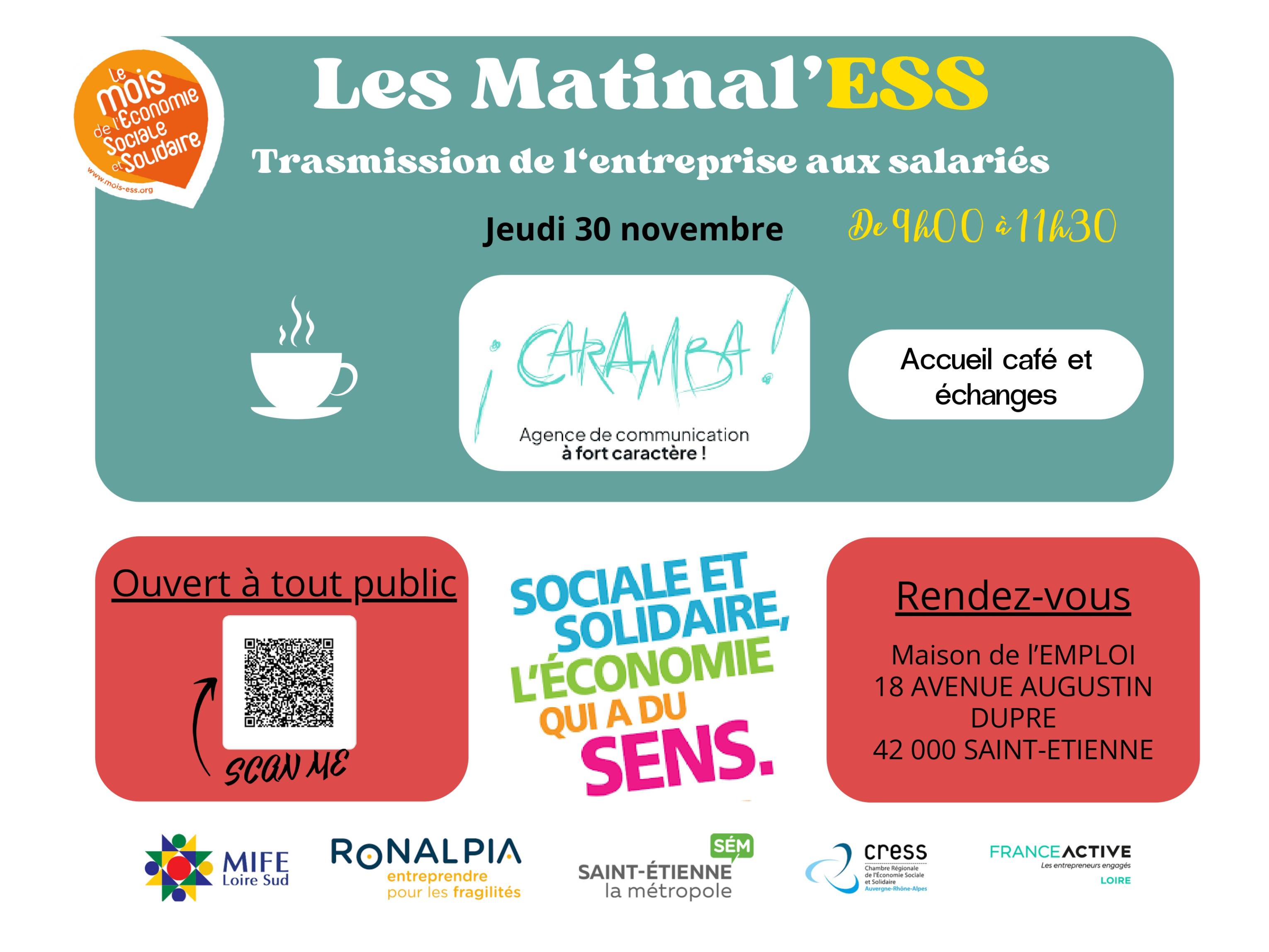 Matinal'ESS Transimission d'entreprise aux salariés Les Matinal'ESS Transmission de l'entreprise aux salariés