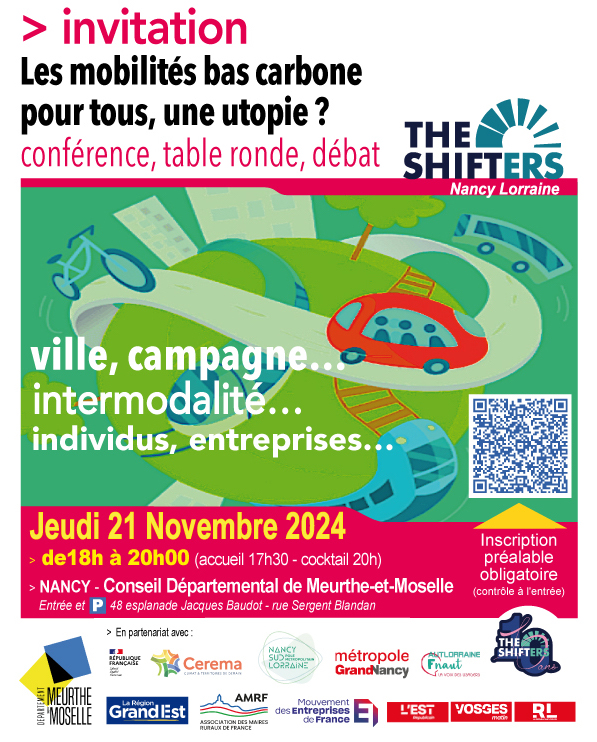 Conférence table ronde les mobilités bas carbone pour tous, une utopie ? 21/11/24 Nancy Invitation Conférence table ronde les mobilités bas carbone pour tous, une utopie ? 21/11/24 Nancy
