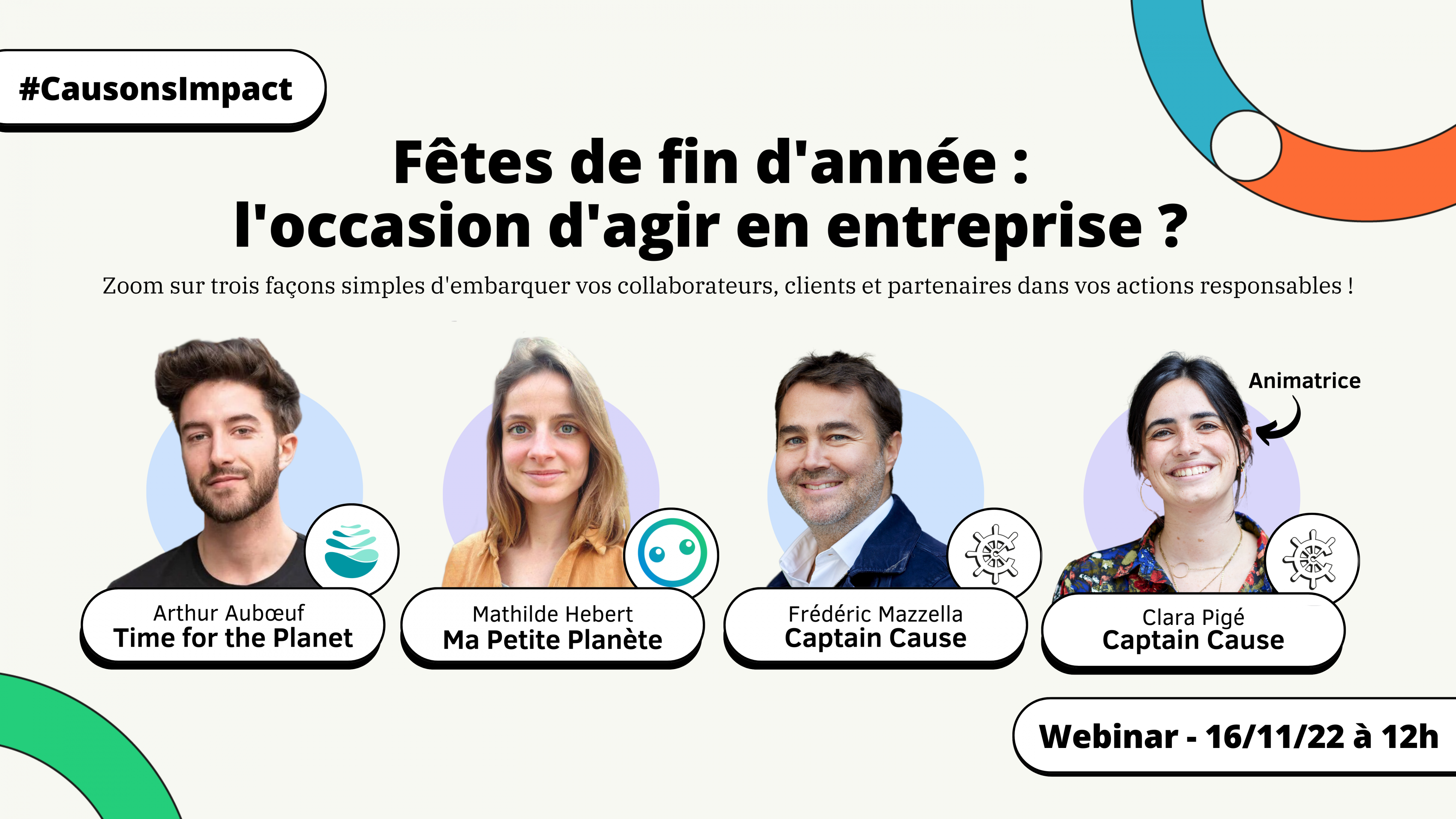 Webinar - Fêtes de fin d'année : l'occasion d'agir en entreprise ? - Captain Cause, Time for the Planet, Ma Petite Planète. Webinar - Fêtes de fin d'année : l'occasion d'agir en entreprise ? - Captain Cause, Time for the Planet, Ma Petite Planète.