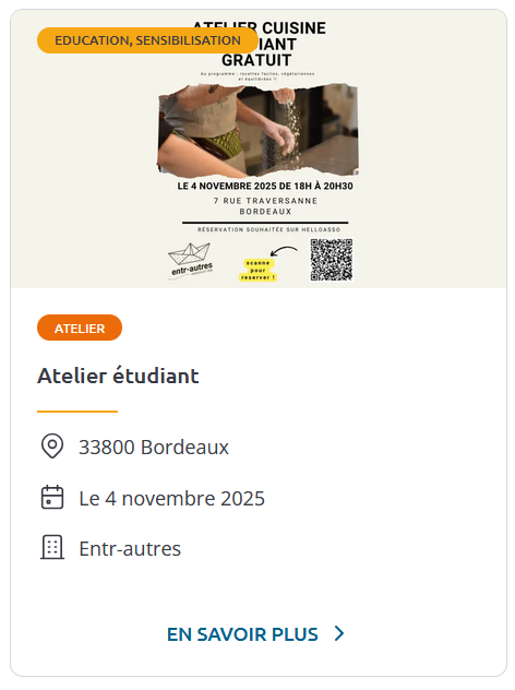 image avec texte indiquant atelier cuisine étudiant gratuit